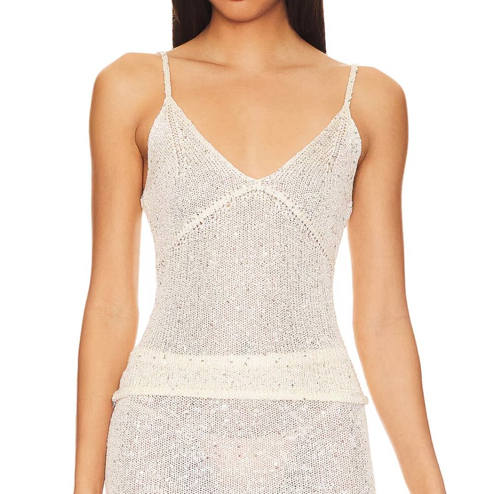 Asta Resort Cream Knit V-Neck Tank Top